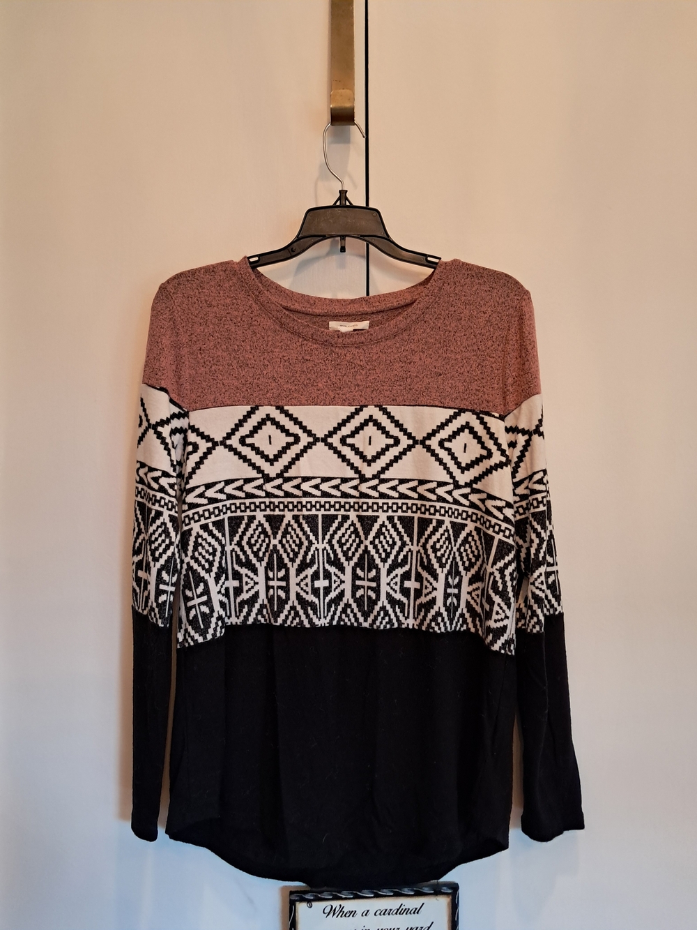 Maurices Long Sleeve Geometric Colorblock Top - Dusty Rose & Black